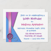 Button ~ Paarse, blauwe en roze uitnodiging (Voorkant / Achterkant)