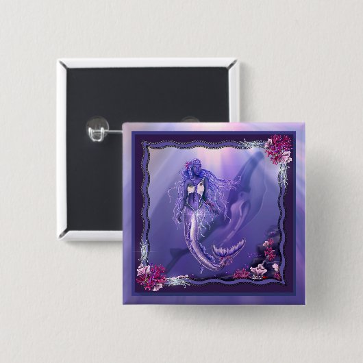 Button Paarse Oceaan Mermaid (Voorkant /achterkant)