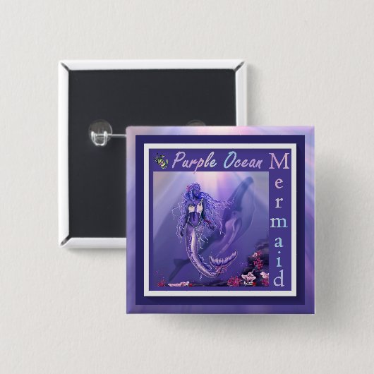 Button Paarse Oceaan Mermaid (Voorkant /achterkant)