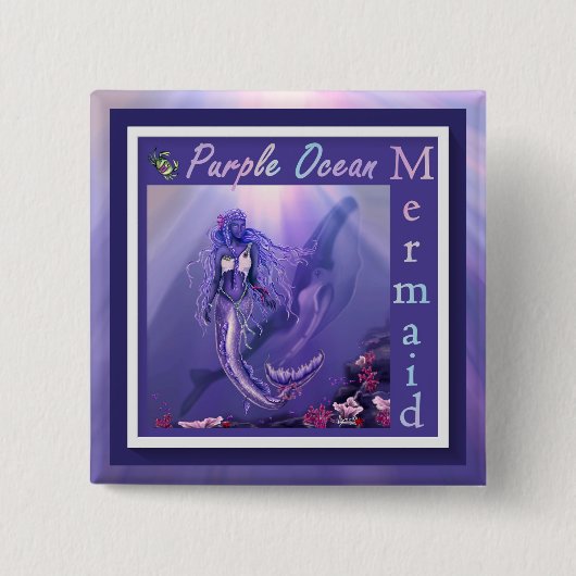 Button Paarse Oceaan Mermaid (Voorkant)
