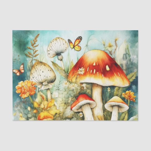 Button Paddenstoelen en Vlinders Decoupage Tissuepapier (Voorkant)