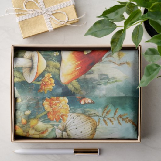 Button Paddenstoelen en Vlinders Decoupage Tissuepapier (Geschenk)