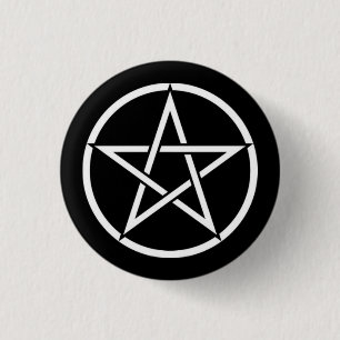 Button Pentagram Badge Black and White Pentacle