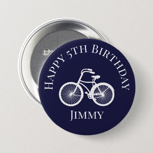 Button Pin Happy xe Birthday Boy Bicycle Blue (Voorkant /achterkant)