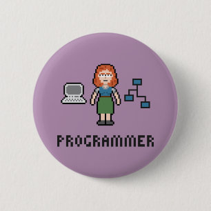 Button Pixel Vrouw Programmer Round