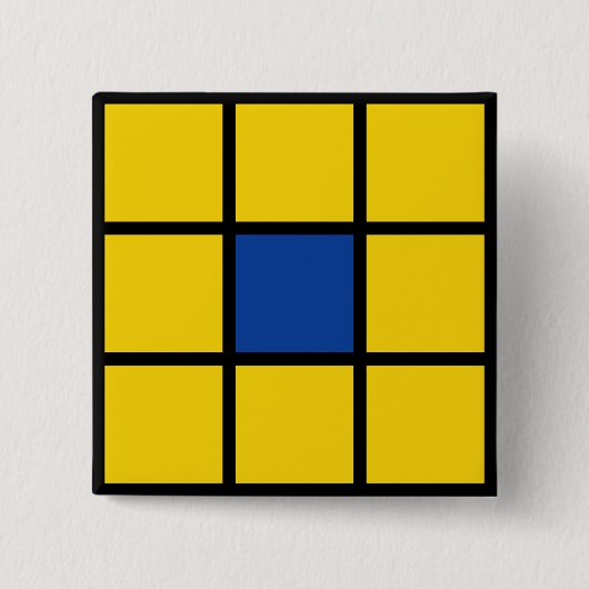 Button Quadrate Blume Gelb Blau (Voorkant)