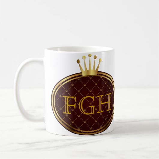 Button RETRO GOLD CROWNS + uw monogram Koffiemok (Links)