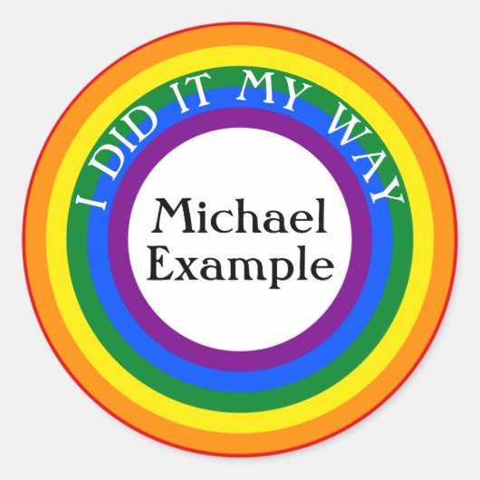 Button RINGS regenboog 1 + je rug. en tekst Ronde Sticker (Voorkant)