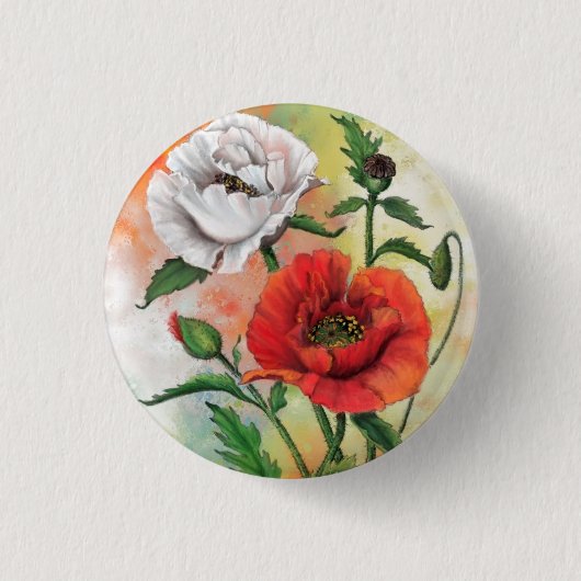 Button rode witte papavers - schilderen (Voorkant)
