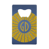 BUTTON ROND RAYS Gold + uw monogram Creditkaart Flessenopener (Voorkant)