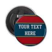 BUTTON ROND streept blauw rood sinaasappel + uw id Button Flesopener (Voorkant)