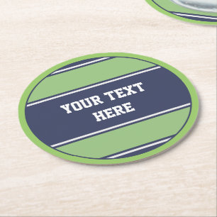 BUTTON ROND strepen matte blauw groen + jouw tekst Ronde Kartonnen Onderzetter