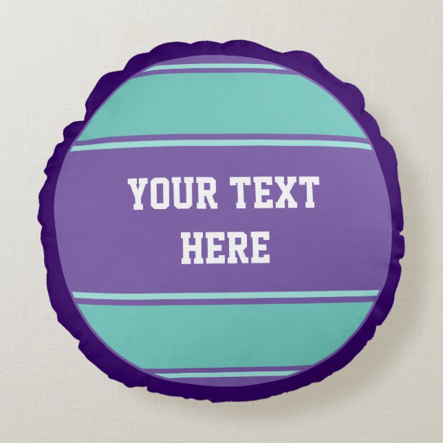 BUTTON ROND strepen vioolcyaan + jouw tekst Kussen (Voorkant)