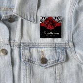 Button Rood Rose Damask naam bruiloft (In situ)