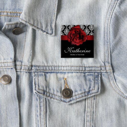 Button Rood Rose Damask naam bruiloft (In situ)