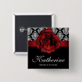 Button Rood Rose Damask naam bruiloft (Voorkant /achterkant)