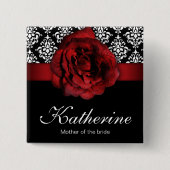 Button Rood Rose Damask naam bruiloft (Voorkant)