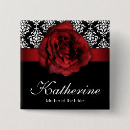 Button Rood Rose Damask naam bruiloft