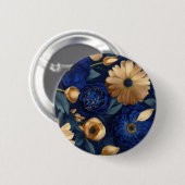 Button."Royal Indigo Florals: luxe donkerblauw Ronde Button 5,7 Cm (Voorkant /achterkant)