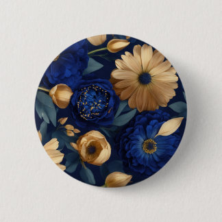 Button."Royal Indigo Florals: luxe donkerblauw Ronde Button 5,7 Cm