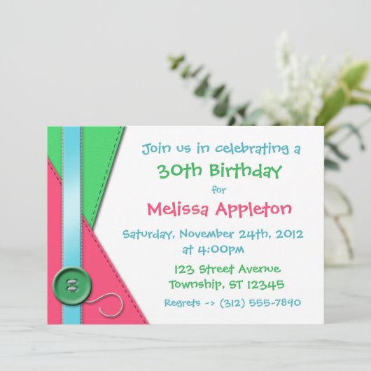 Button ~ Roze, groene en blauwe feestdagen Kaart (Staand voorkant)