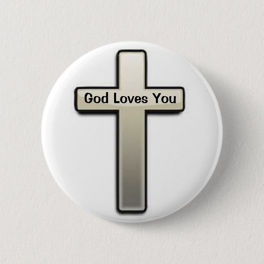 Button Silver Cross God Loves You (Voorkant)
