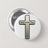 Button Silver Cross God Loves You (Voorkant /achterkant)