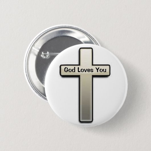 Button Silver Cross God Loves You (Voorkant /achterkant)