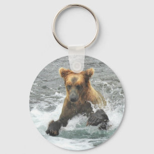Button Sleutelhanger met grizzly beer