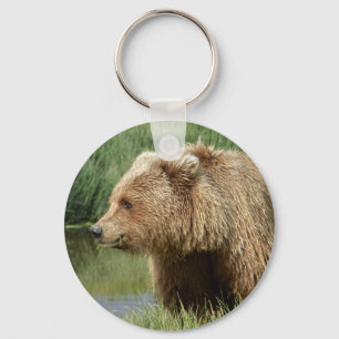 Button Sleutelhanger met grizzly beer