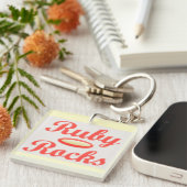 Button Sleutelhanger RUBY ROCKS RED EN CREAM (Voorkant Rechts)