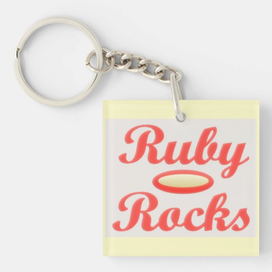 Button Sleutelhanger RUBY ROCKS RED EN CREAM (voorkant)