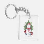 Button Sleutelhanger | Square Christmas Snowman (Voorkant Links)