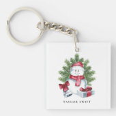 Button Sleutelhanger | Square Christmas Snowman (Voorkant)