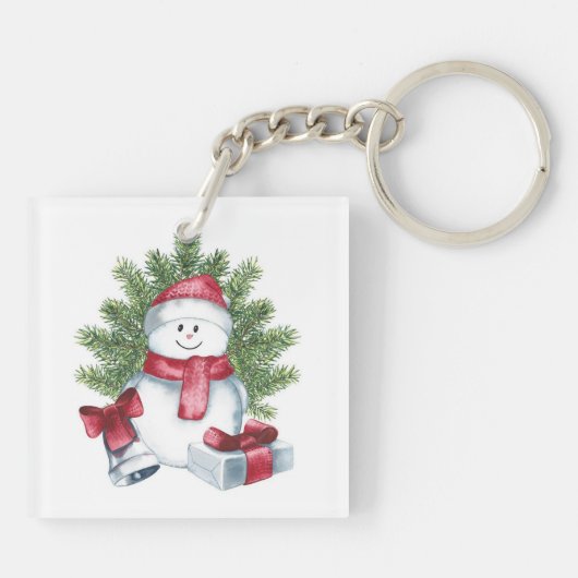 Button Sleutelhanger | Square Christmas Snowman (Achterkant)