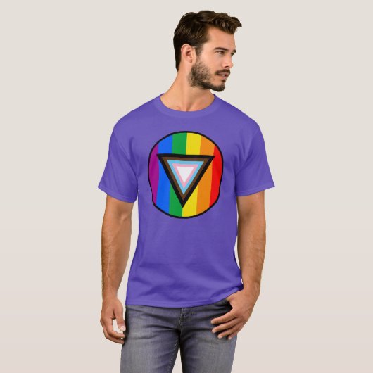 Button T-Shirt van Progress Pride-driehoek (Voorkant volledig)