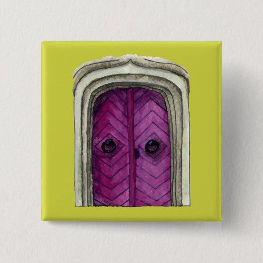 Button ter illustratie van kleurrijke deuren (Voorkant)