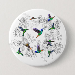 Button van de lente - kleurrijke vogels die vliege