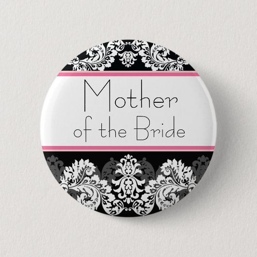 Button van de roze en zwarte Damask Wedding Party (Voorkant)