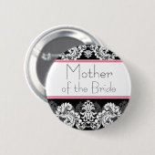 Button van de roze en zwarte Damask Wedding Party (Voorkant /achterkant)