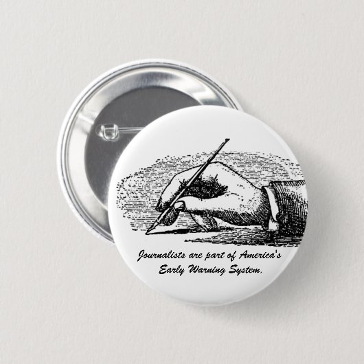 Button van een journalist van het early warning sy (Voorkant /achterkant)