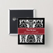 Button van Elegant Damask Bridal Party (rood) (Voorkant /achterkant)