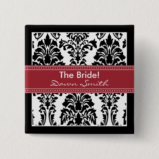 Button van Elegant Damask Bridal Party (rood) (Voorkant)