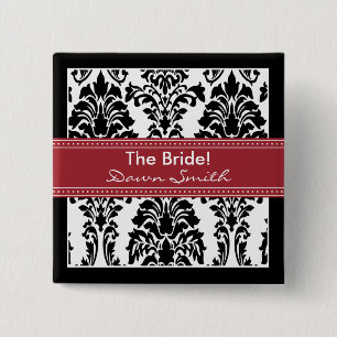 Button van Elegant Damask Bridal Party (rood)