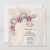 Button van Faux Pearl en Pink Diamond Vrijgezellen Kaart (Voorkant)