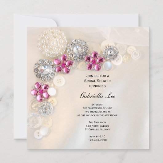 Button van Faux Pearl en Pink Diamond Vrijgezellen Kaart (Voorkant)