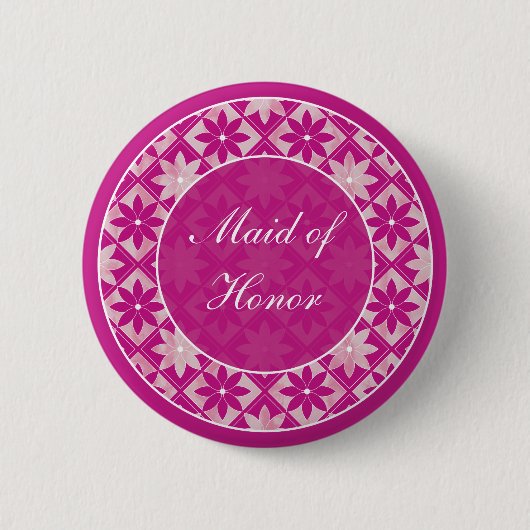 Button van Floral Tiles Paarse Wedding Party (Voorkant)