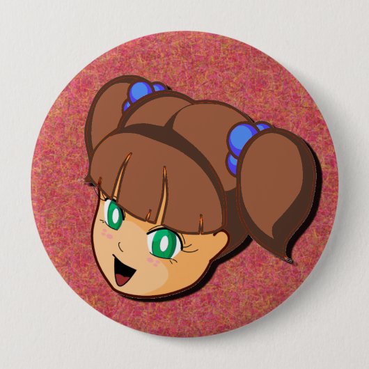 Button van het Meisje van Manga de Bruine (Voorkant)
