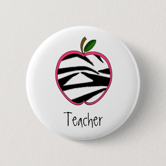 Button van leerkrachten - Zebra Print Apple w Pink (Voorkant)