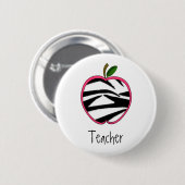 Button van leerkrachten - Zebra Print Apple w Pink (Voorkant /achterkant)
